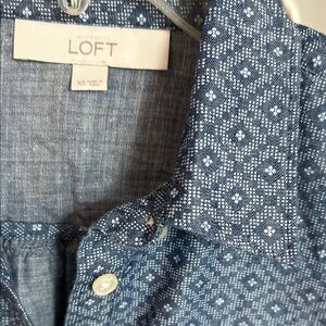 LOFT Navy Diamond Print Button-Up Shirt
